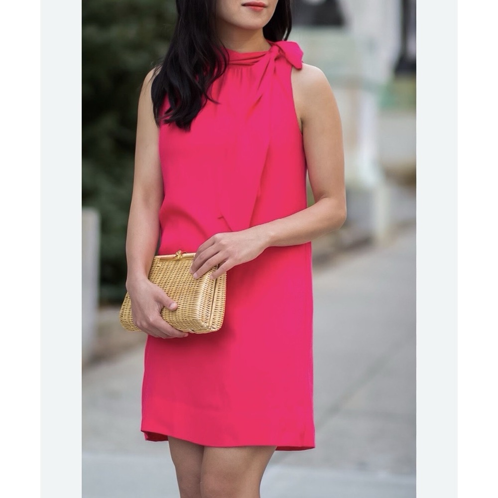 Ann Taylor Size 12 Hot Pink Tie Neck‎ Sheath Dress Wedding Workwear Holiday
